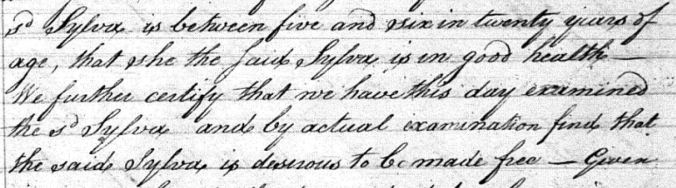 Excerpt from Sylva’s manumission. New Haven Land Records, Vol. 52, Pg. 97.